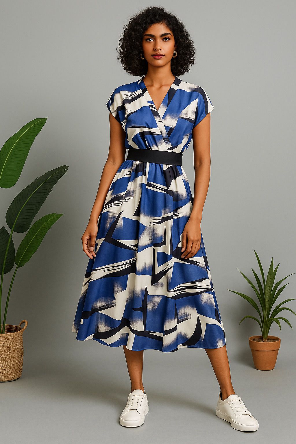 Blue-White  Abstract Dress