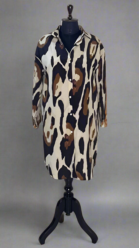 Beige Animal Shirt Dress