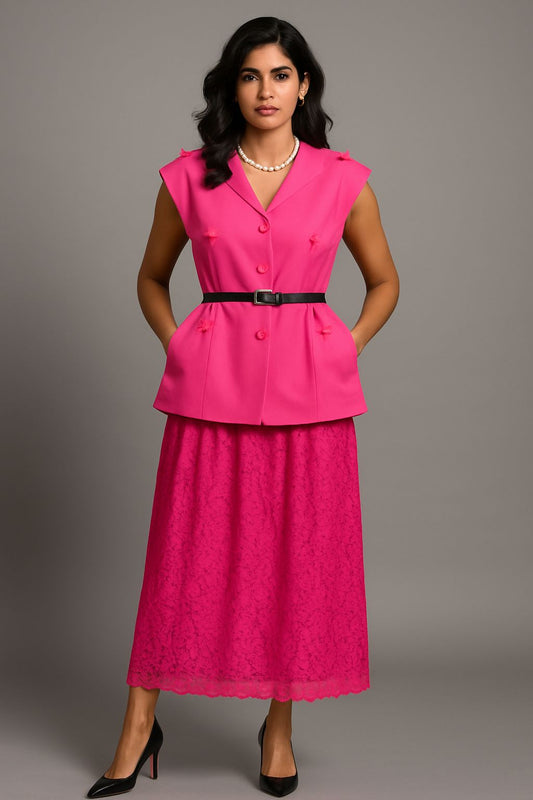 Pink Lace Skirt Cordset