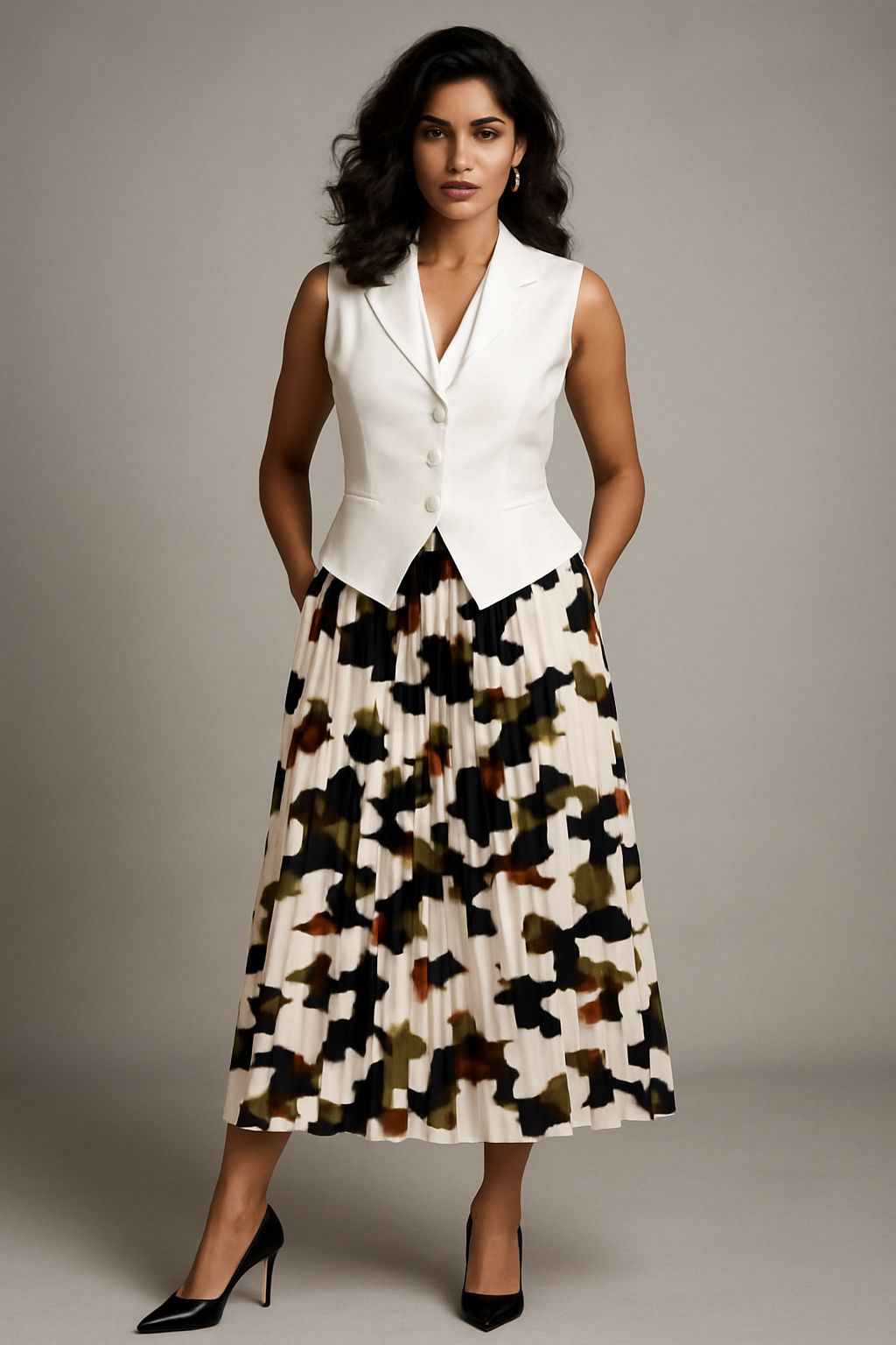 White Printed Skirt Cordset