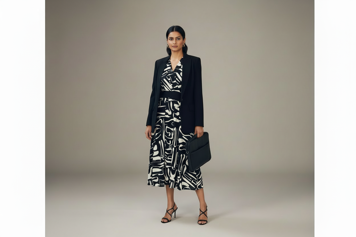 Black-Creme Abstract Dress