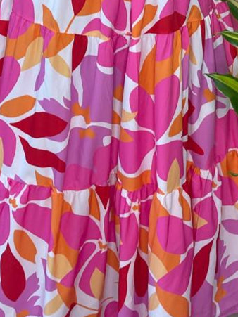 Pink Printed Tiered Dress