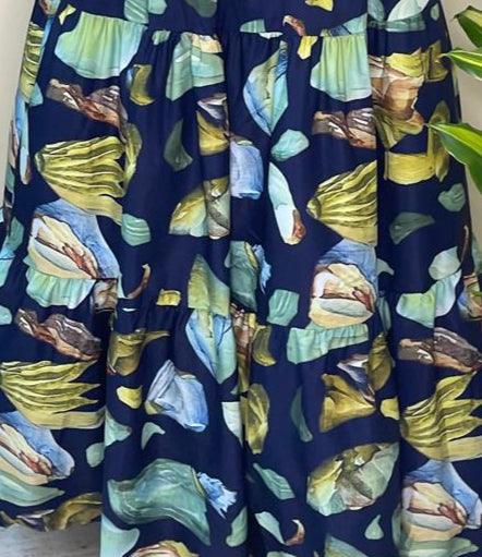 Blue Printed Tiered Dress
