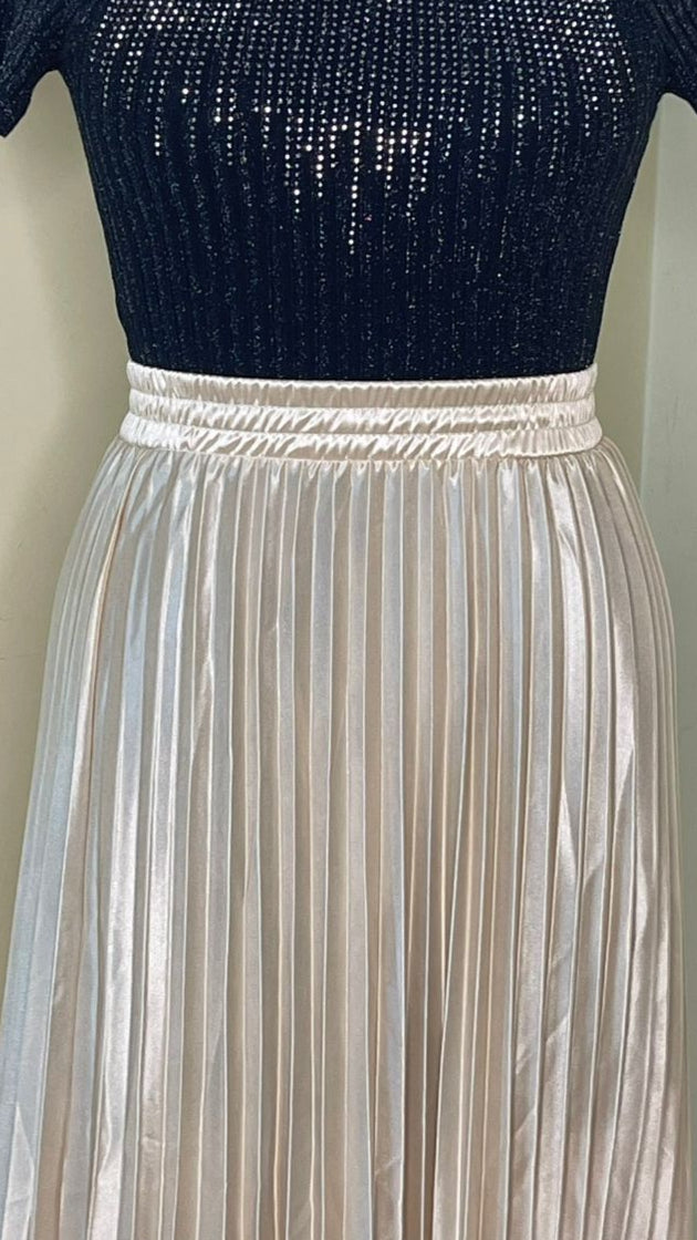 Beige Satin Pleated Skirt
