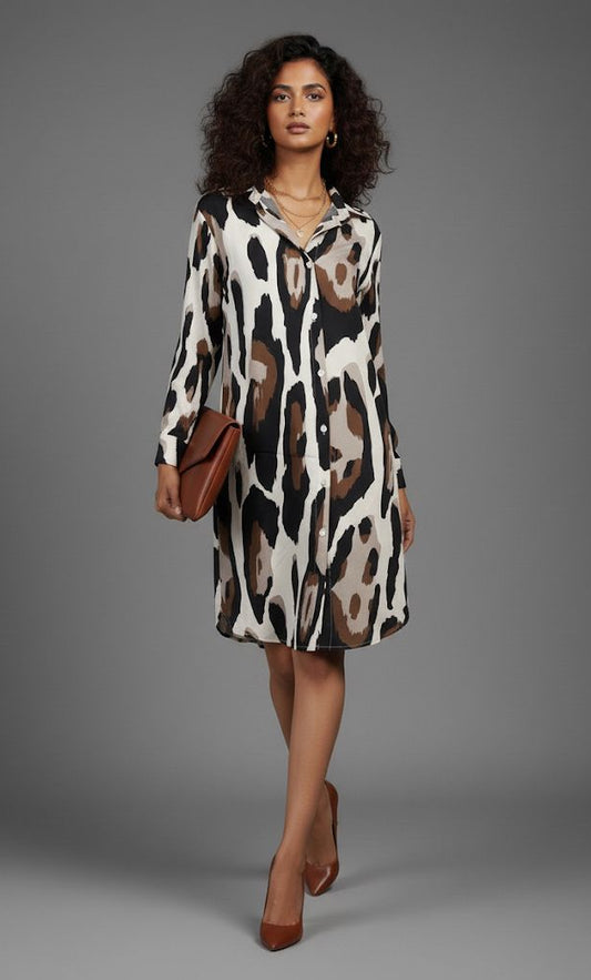 Beige Animal Shirt Dress