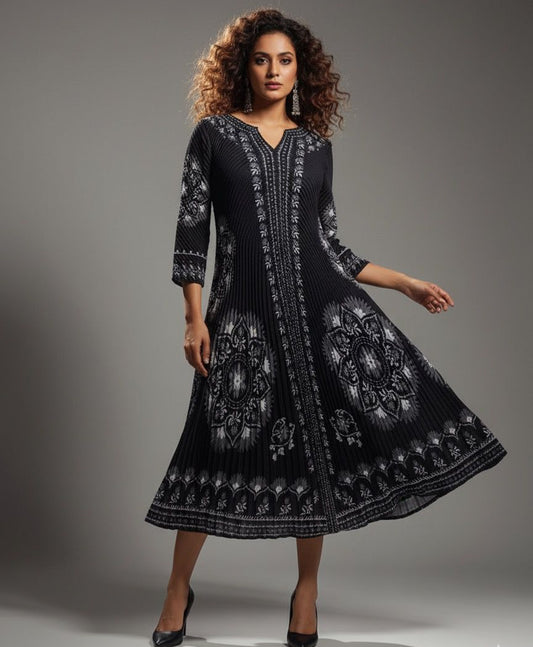 Black Print Korean Dress