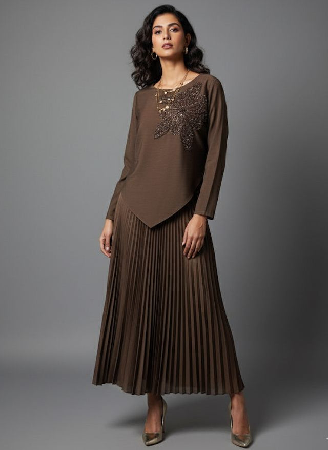 Chocolate Brown Korean Skirt Top