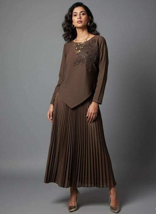 Chocolate Brown Korean Skirt Top