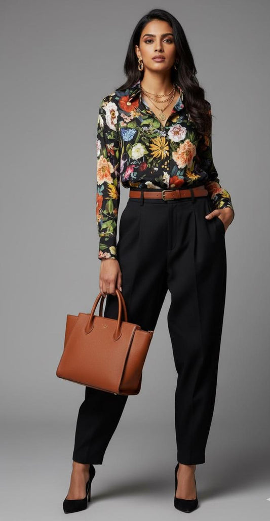 Black Floral Satin Shirt