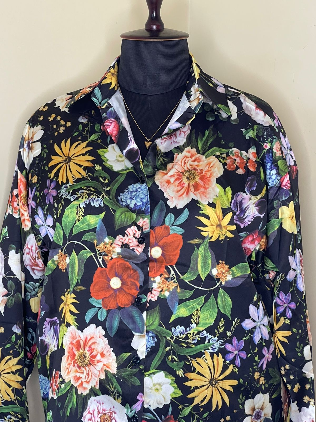 Black Floral Satin Shirt