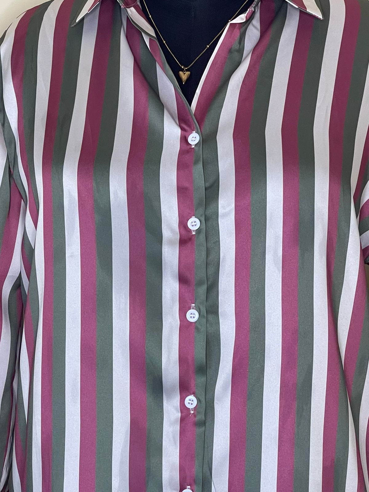 Tricolor Striped Satin Shirt