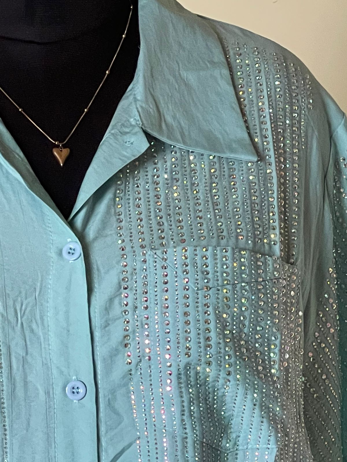 Mint Blue Sequins Shirt Dress