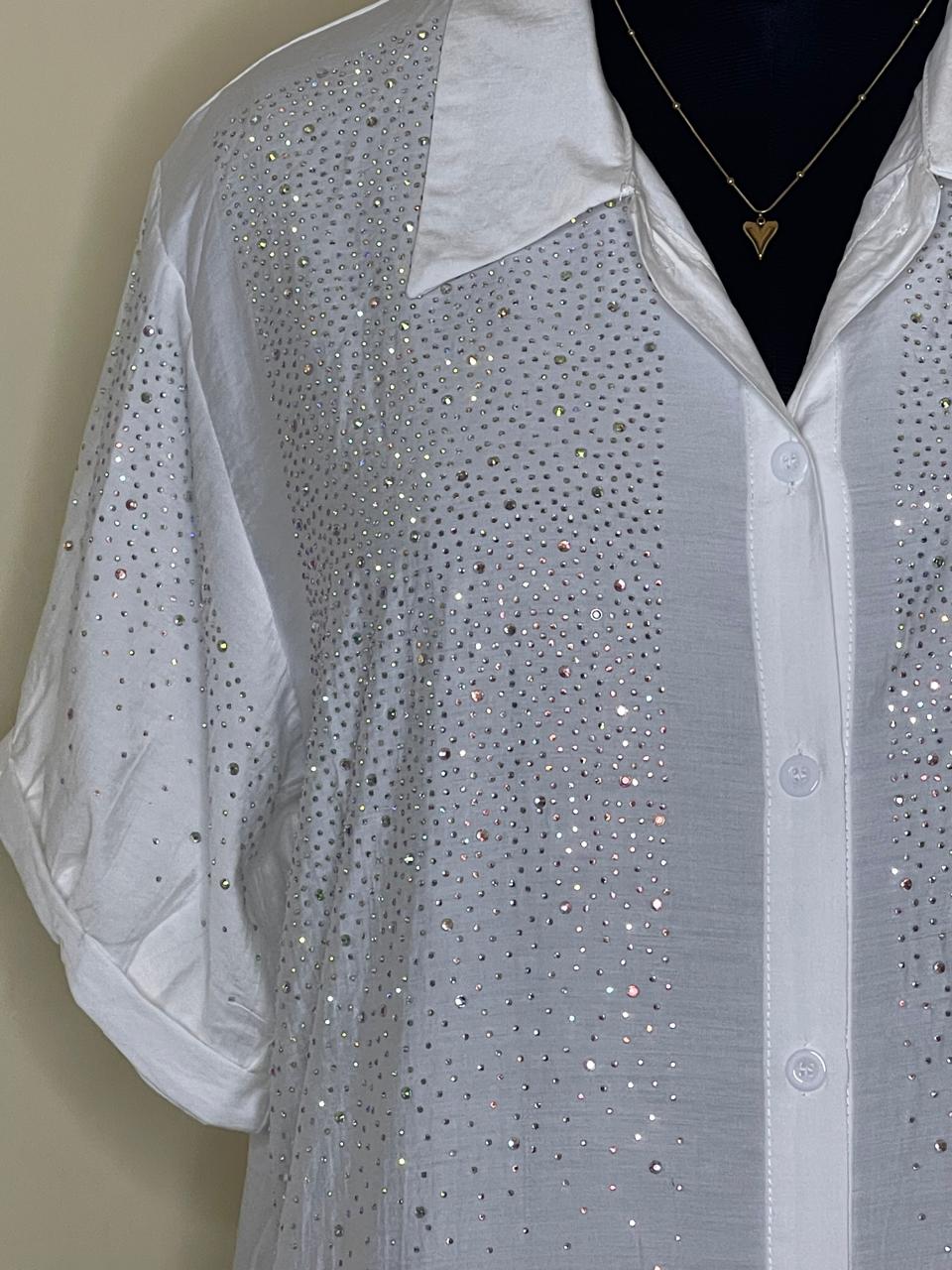 White Sequins Shirt Dress