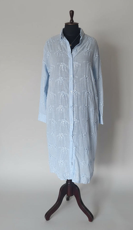 Baby Blue Embroidery Shirt Dress