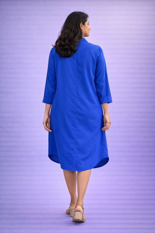 Blue Solid Shirt Dress