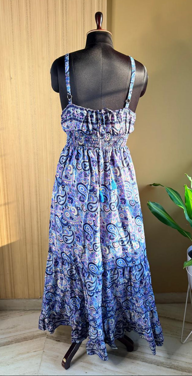 Paisley Blue Tiered Silk Dress