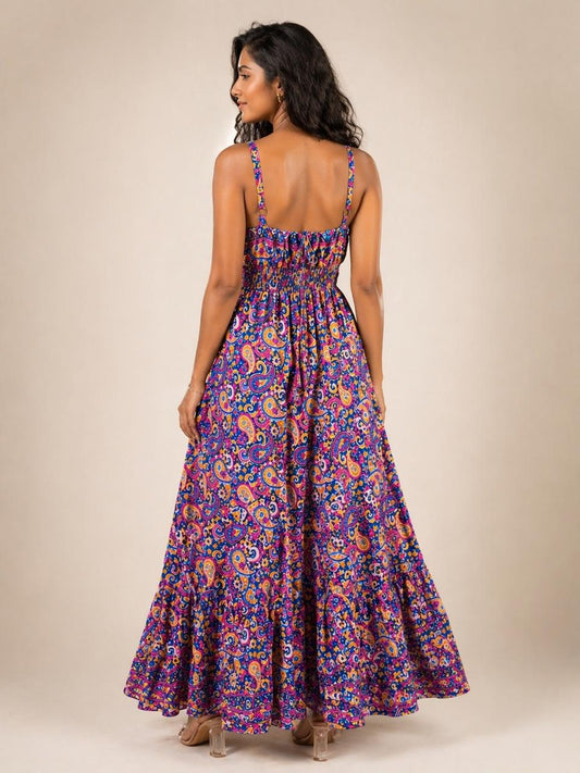Paisley Pink Tiered Silk Dress