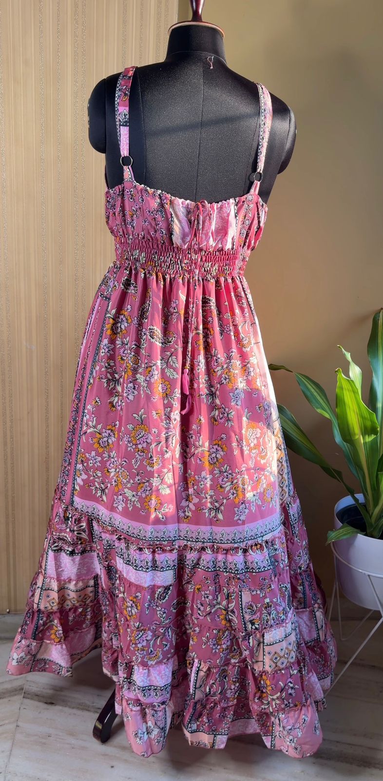 Floral Mauve Tiered Silk Dress