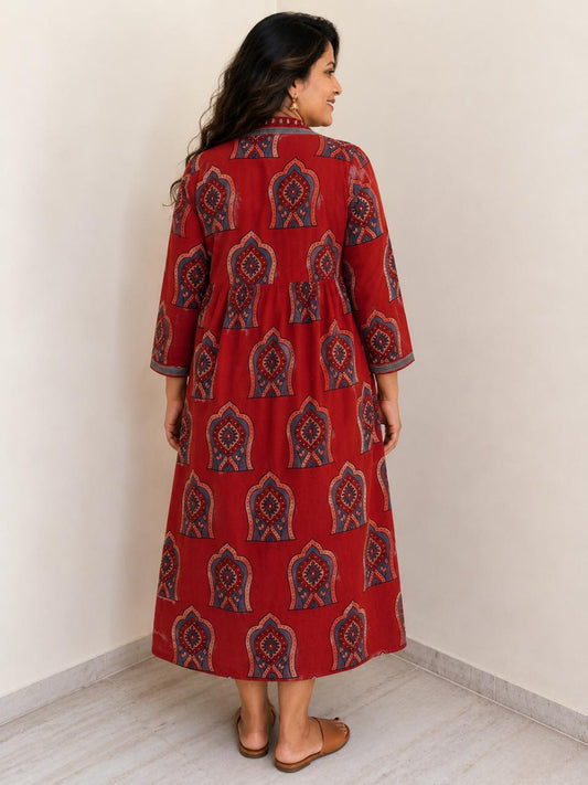 Maroon Ajrak Aalia Dress