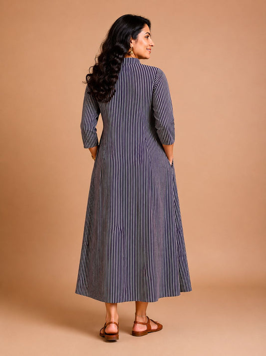 Black Striped Dress with Mirror Work