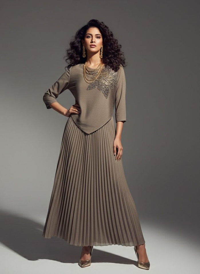 Stone Beige Korean Skirt Top