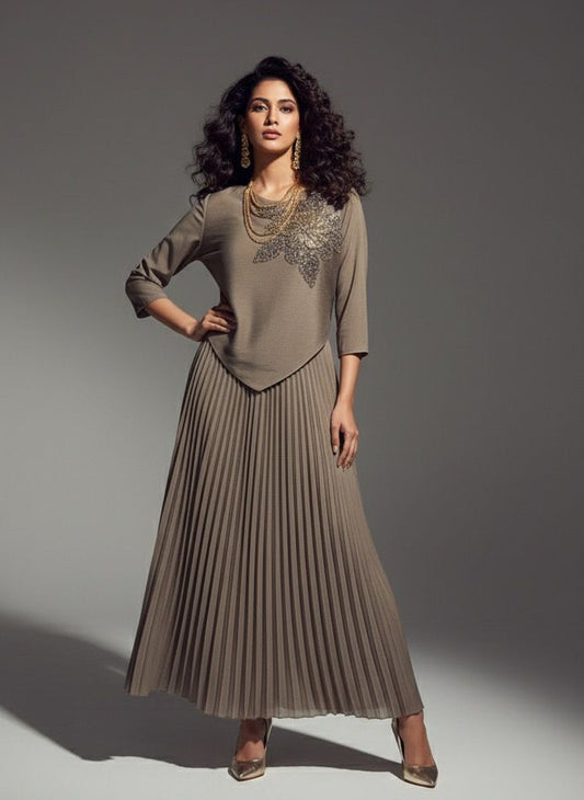 Stone Beige Korean Skirt Top
