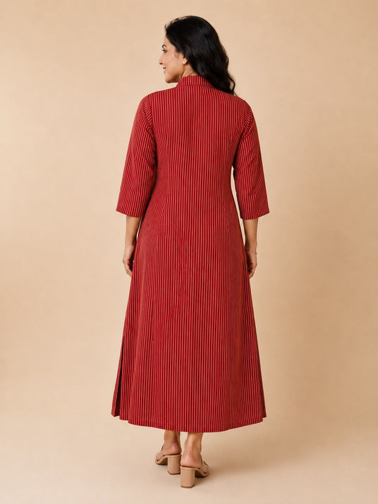 Maroon Khushboo Striped Dress