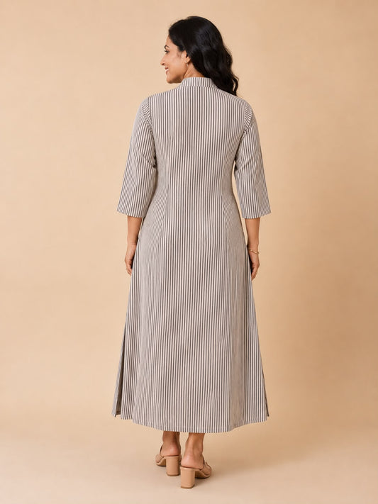 Beige Khushboo Striped Dress