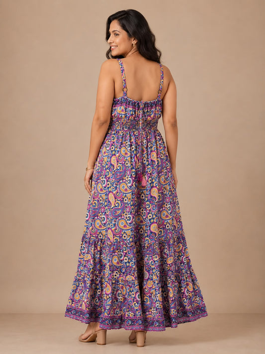 Paisley Pink Tiered Silk Dress