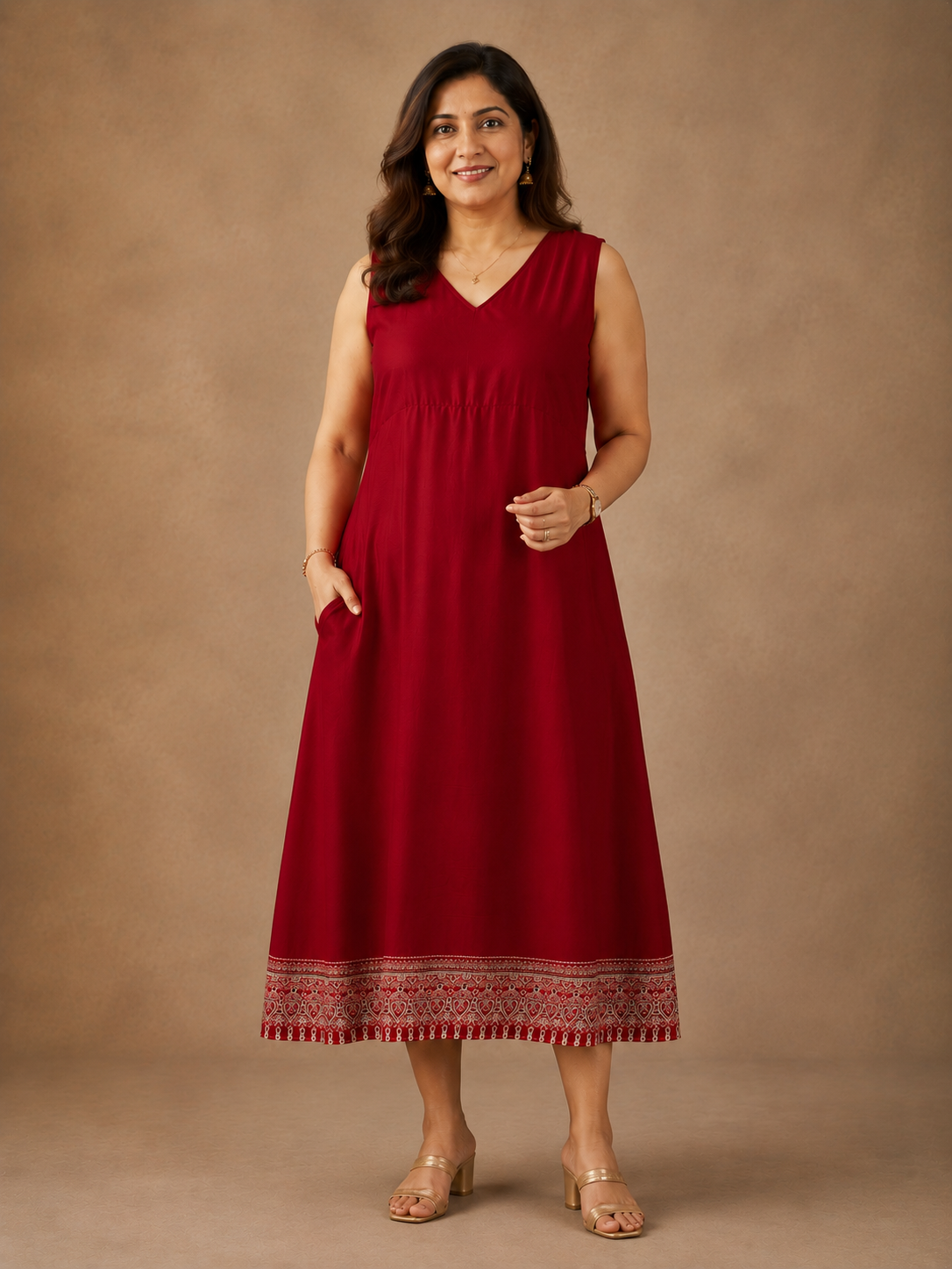 Maroon A-line Modal Dress