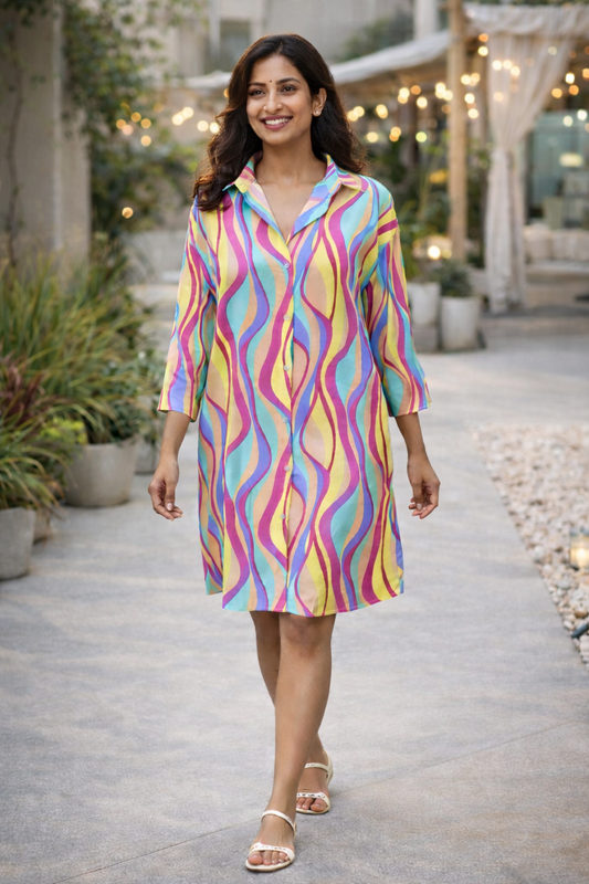 Pink Multi-color Shirt Dress