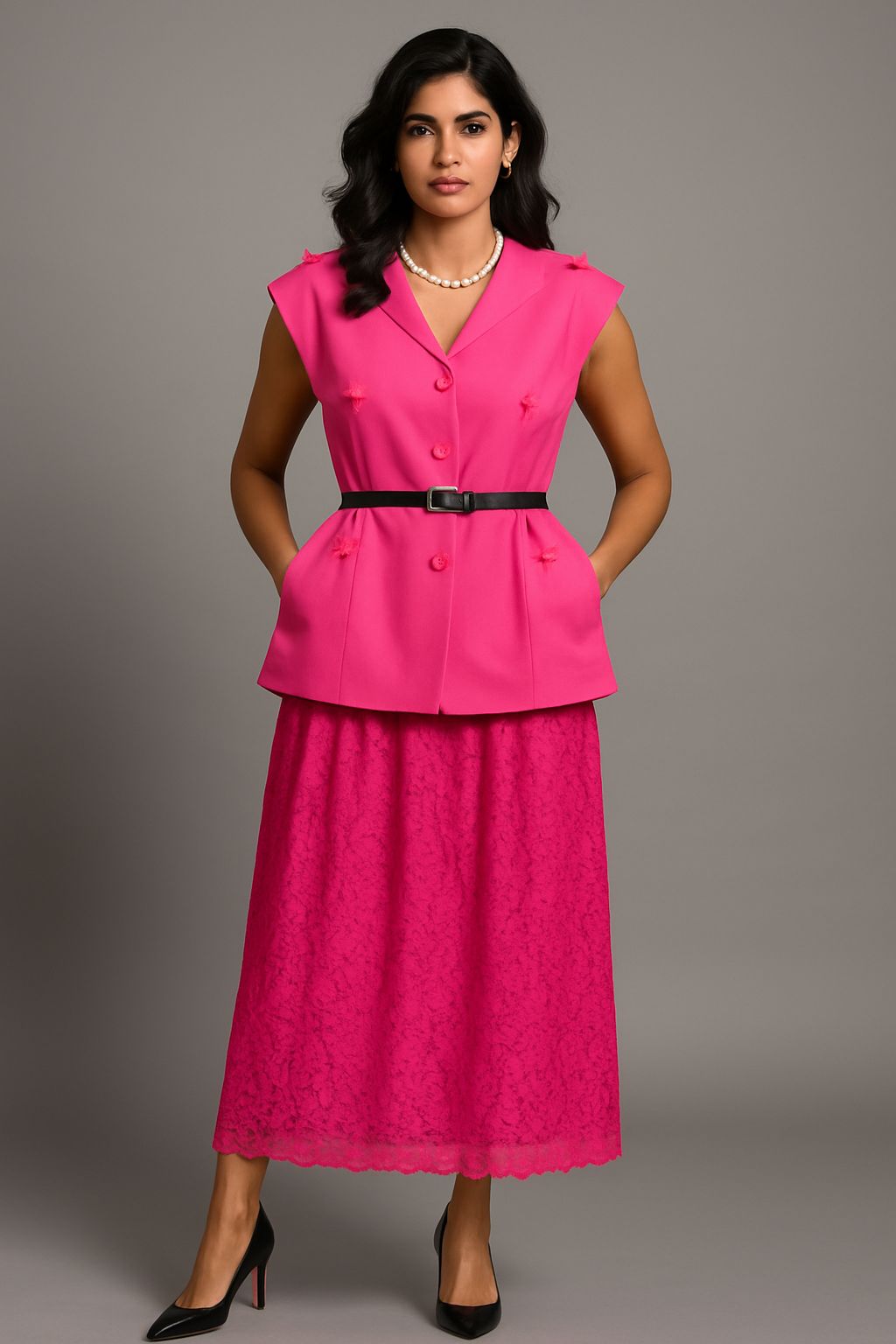 Pink Lace Skirt Cordset