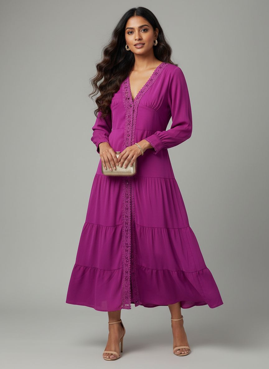 Fuschia Pink Tiered Dress