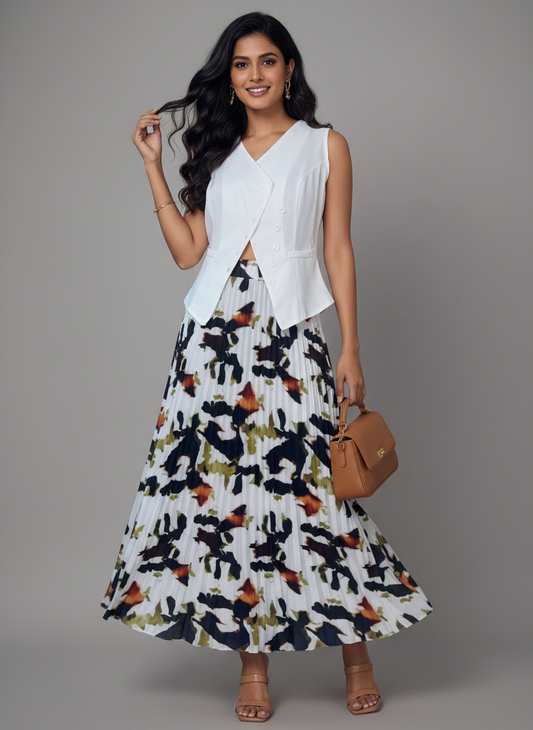 White Printed Skirt Cordset