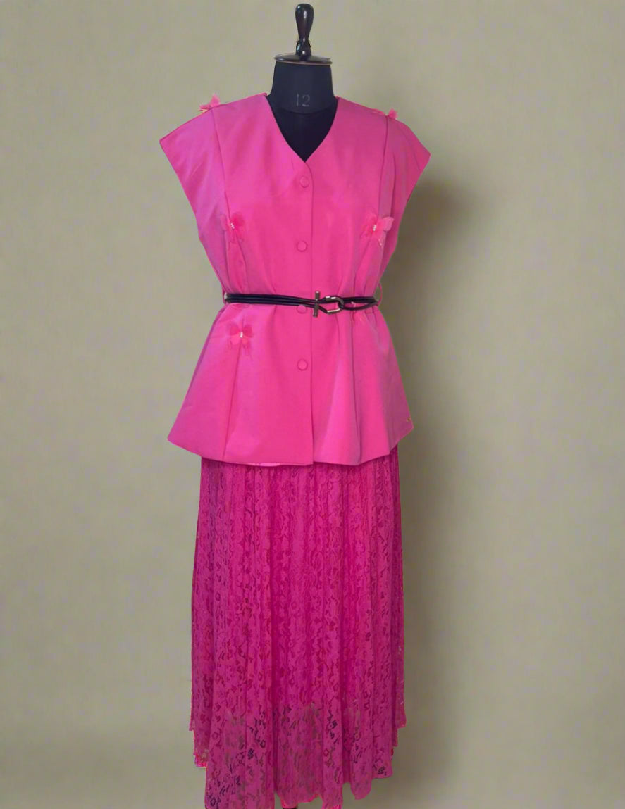 Pink Lace Skirt Cordset