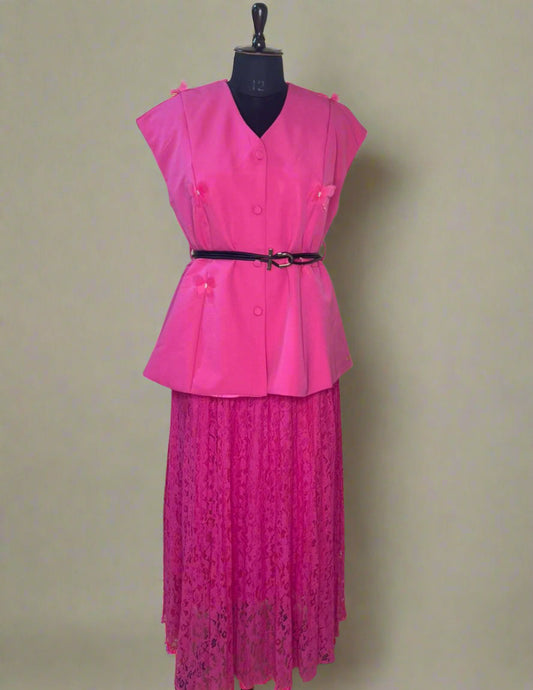 Pink Lace Skirt Cordset
