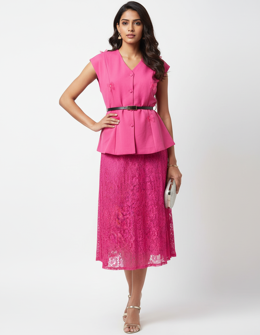 Pink Lace Skirt Cordset