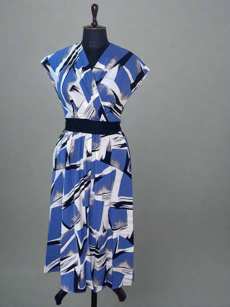 Blue-White  Abstract Dress