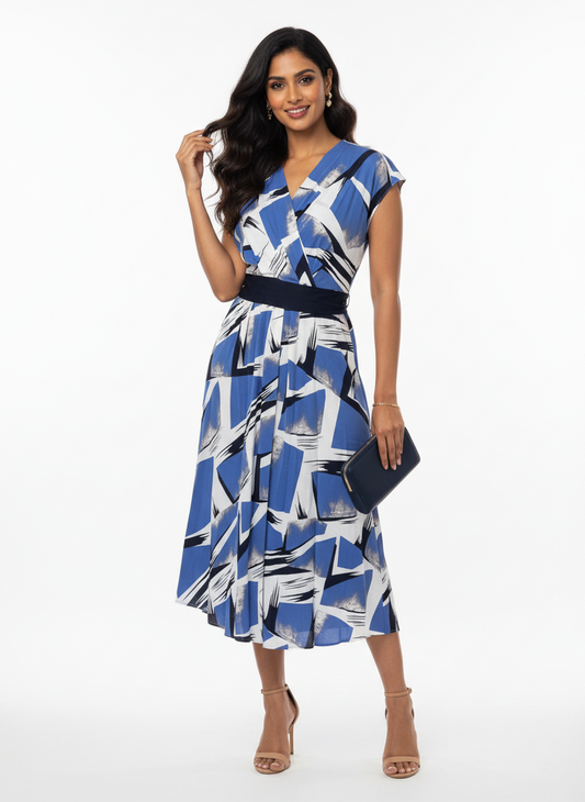 Blue-White  Abstract Dress