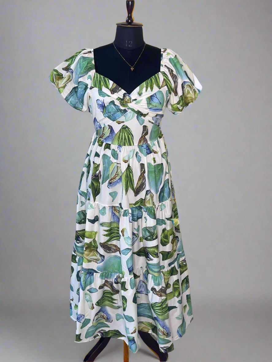 White Printed Tiered Dress