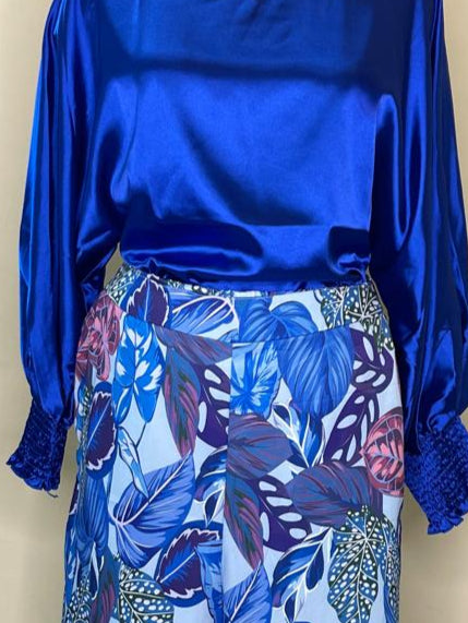 Blue Satin Printed Cordset