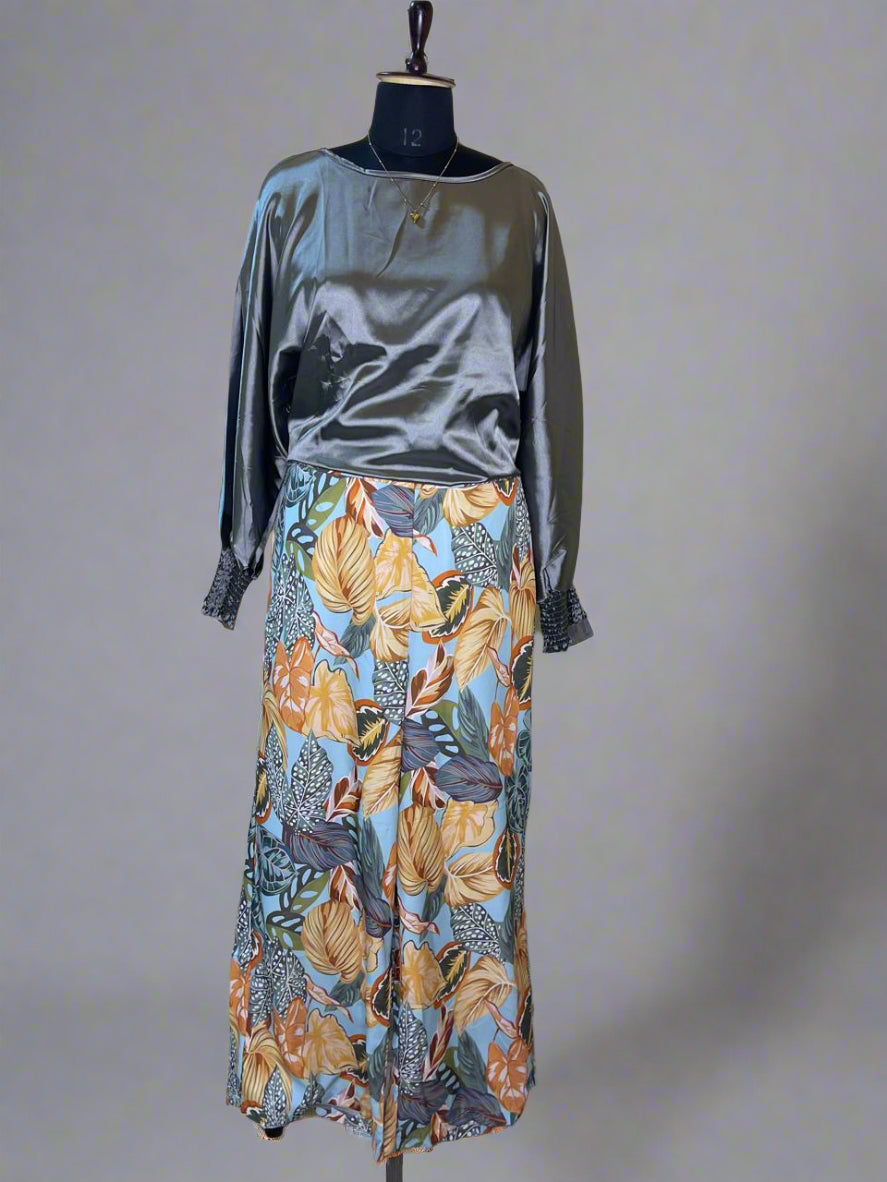 Grey Satin Printed Cordset