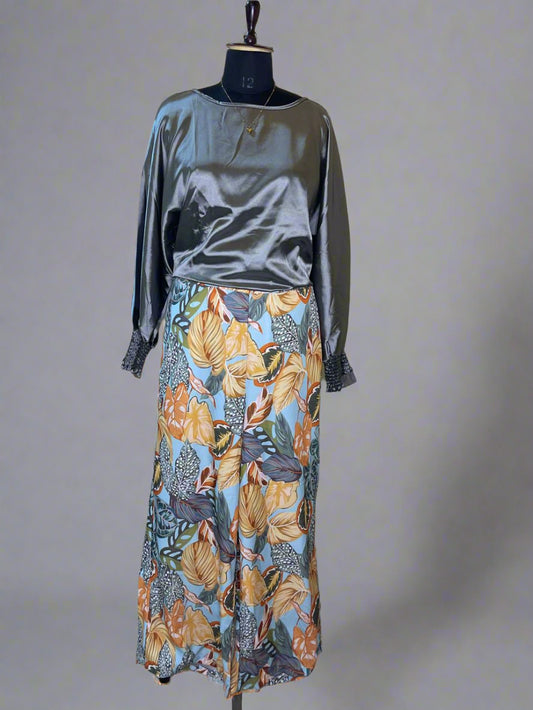 Grey Satin Printed Cordset