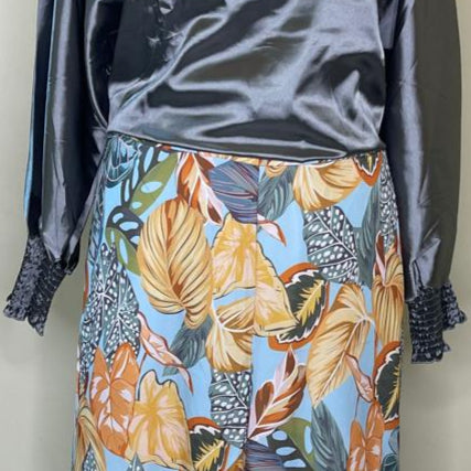 Grey Satin Printed Cordset