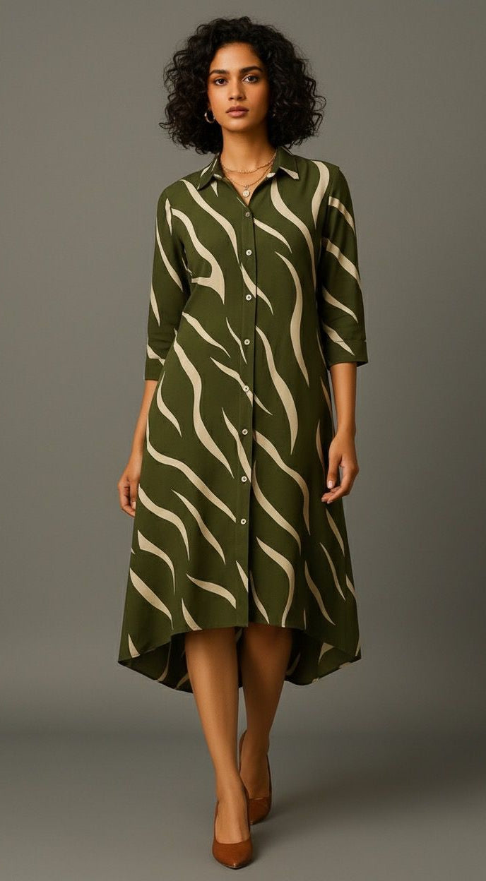 Green Zebra Shirt Dress