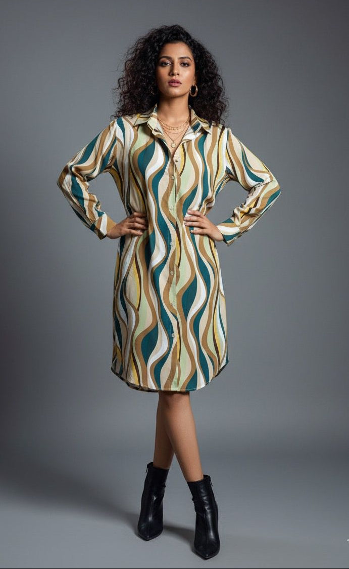 Green Multi Shirt Dress
