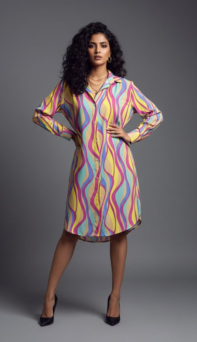 Pink Multi-color Shirt Dress