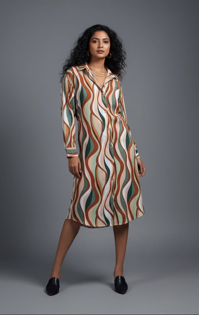 Brown Multi-color Shirt Dress