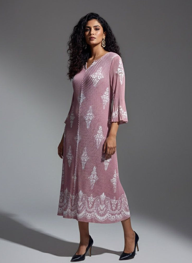 Mauve Print Korean Dress