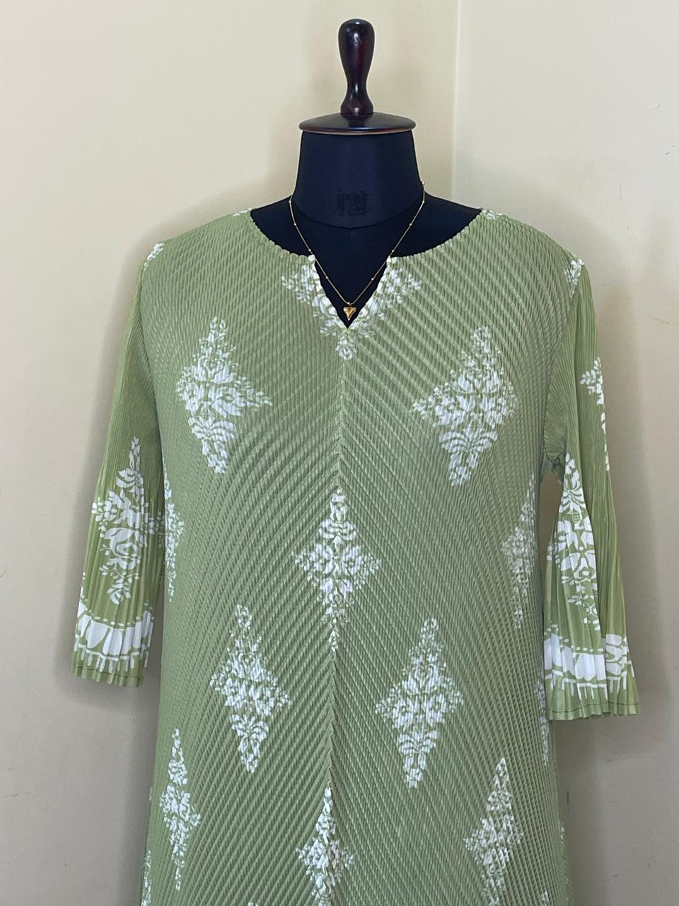 Sage Green Print Korean Dress